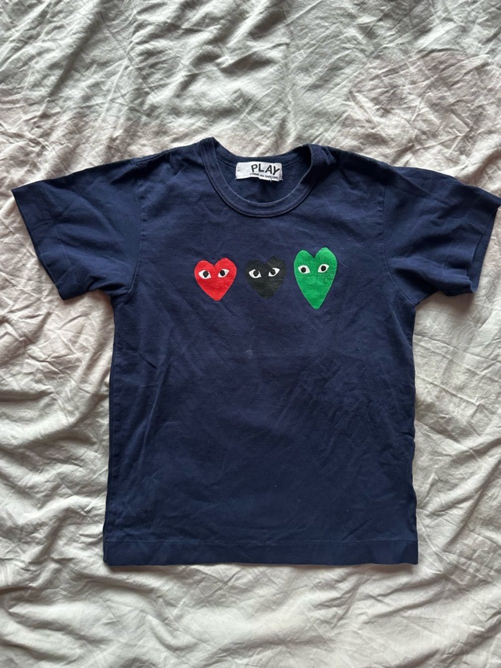 Comme des Garçons PLAY Navy T-Shirt Triple Heart Graphic Tee S
